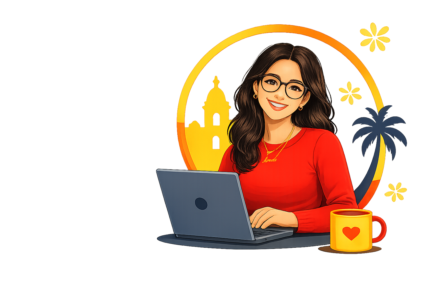 Armary, tu profesora venezolana nativa de español, sonriendo frente a su laptop lista para una clase online cercana